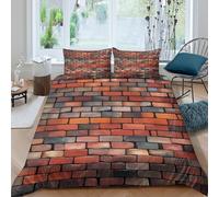 3D Printed Comfy Microfibre BrickWallTexture Duvet Cover Sets Breathable Bedding Set with Pillow Cases VintageRusticStyle Bed Quilt Cover Easy Care Machine Washable for Home Decor King（220x240cm）