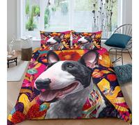 3D Printed Comfy Microfibre Bull Terrier Duvet Cover Sets Breathable Bedding Set with Pillow Cases Vibrant floral art Bed Quilt Cover Easy Care Machine Washable for Home Decor King（220x240cm）