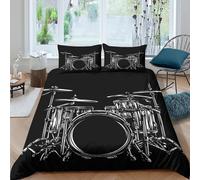 3D Printed Comfy Microfibre drum set Duvet Cover Sets Breathable Bedding Set with Pillow Cases musical instrument style Bed Quilt Cover Easy Care Machine Washable for Home Decor Single（135x200cm）