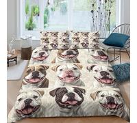 3D Printed Comfy Microfibre English BullDog portraits Quilt Cover Sets Easy Care Bedding Set with Pillowcases Artistic Bed Quilt Cover All Season Machine Washable for Home Decor King（220x240cm）
