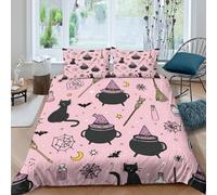 3D Printed Comfy Microfibre Halloween decor Quilt Cover Sets Easy Care Bedding Set with Pillowcases Cartoon witch theme Bed Quilt Cover All Season Machine Washable for Home Decor King（220x240cm）