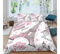 3D Printed Comfy Microfibre Paris landmarks Duvet Cover Sets Breathable Bedding Set with Pillow Cases hand drawn illust Bed Quilt Cover Easy Care Machine Washable for Home Decor Single（135x200cm）