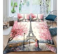 3D Printed Comfy Microfibre Paris romance Duvet Cover Sets Breathable Bedding Set with Pillow Cases painting style art Bed Quilt Cover Easy Care Machine Washable for Home Decor Double（200x200cm）