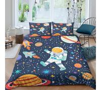 3D Printed Comfy Microfibre Space adventure Quilt Cover Sets Easy Care Bedding Set with Pillowcases Cartoon space theme Bed Quilt Cover All Season Machine Washable for Home Decor Single（135x200cm）