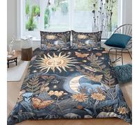 3D Printed Comfy Microfibre Sun moon stars Quilt Cover Sets Easy Care Bedding Set with Pillowcases Fantasy celestial art Bed Quilt Cover All Season Machine Washable for Home Decor Double（200x200cm）
