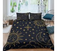 3D Printed Comfy Microfibre SunMoonStars Quilt Cover Sets Easy Care Bedding Set with Pillowcases VintageAstrologyArt Bed Quilt Cover All Season Machine Washable for Home Decor King（220x240cm）