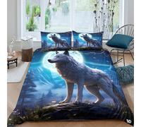 3D Printed Comfy Microfibre Wolf under moon Duvet Cover Sets Breathable Bedding Set with Pillow Cases Fantasy night scene Bed Quilt Cover Easy Care Machine Washable for Home Decor Single（135x200cm）