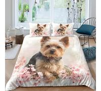 3D Printed Comfy Microfibre Yorkshire terrier Duvet Cover Sets Breathable Bedding Set with Pillow Cases cute pet illustration Bed Quilt Cover Easy Care Machine Washable for Home Decor King（220x240cm）