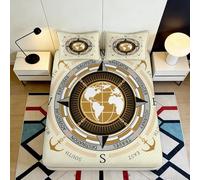 3D Printed Compass Globe Fitted Sheet Microfiber Deep Pocket Non-Slip Bedroom Bedding Compass Globe Mattress Fitted Cover Washable All Ages 90x200x25cm