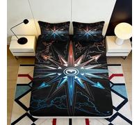 3D Printed Compass Rose Fitted Sheet Microfiber Black Blue Red World Map Bed Cover for Bedroom Guest Room Mattress Protection 90x200x25cm