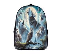 3d printed cool animal cute cartoon bag wolf moon night two compartment school rucksack sturdy with pockets fashion daypack-16,casual backpack outing school traveling work