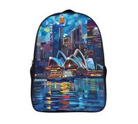 3d printed cool city fashion school bag sydney opera house two compartment school rucksack sturdy with pockets laptop daypack-16inch,school backpack for age 12 and up