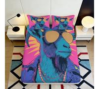 3D Printed Cool Goat Sunglasses Fitted Sheet Microfiber Anti-Slip Funky Animal Bed Cover Bedroom Decor Mattress Protector 160x200x25cm