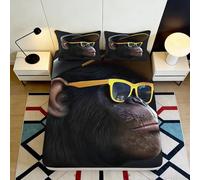 3D Printed Cool Monkey Fitted Sheet Microfiber Cartoon Sunglasses Bed Cover, Anti-Slip, Machine Washable, Home Decor 90x200x25cm