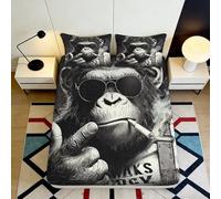 3D Printed Cool Monkey Fitted Sheet Microfiber Deep Pocket Bed Set Non-Slip Elastic Hem Cool Monkey Mattress Fitted Cover for Adults Teens 140x200x25cm