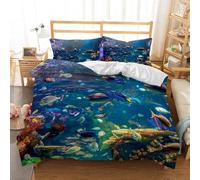 3D Printed Coral Reef Fish Single Duvet Cover Ocean Duvet Sets Soft Breathable Microfibre 3Pcs Bedding 135x200 with Hidden Zipper Closure and 2 Pillowcases 50x75 1885-C