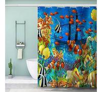 3D Printed Coral Reef Shower Curtain 180x200 Waterproof Mould Mildew Resistant Polyester Fabric Washable Tropical Fish Animals Ocean Bath Curtains for Shower with 12 Hooks for Bathroom Decoration