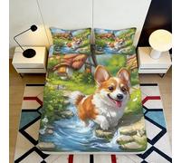 3D Printed Corgi Fitted Sheet, Microfiber Bed Cover, non-slip, home, cozy