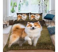 3D Printed Corgis Small Double Bedding Sets Soft Microfibre Cute Animal Pets 3 Piece Duvet Cover Set Quilt Cover 155x220 cm with Zipper Closure and 2 Pillowcases G.1509