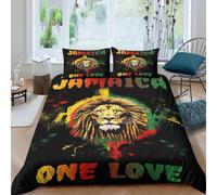 3D Printed Cosy Microfibre Jamaica lion art Quilt Cover Sets Easy Care Bedding Set with Matching Pillowcase Rasta graphic Duvet Cover All Season Machine Washable for Home Decor Double（200x200cm）