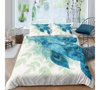 3D Printed Cosy Microfibre Peacock feathers Comforter Cover All Season Bedding Sets with Matching Pillowcase Blue botanical art Quilt Cover Sets Breathable for Couples King（220x240cm）