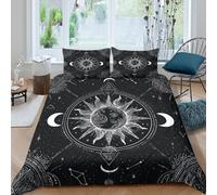 3D Printed Cosy Microfibre SunMoonSymbol Quilt Cover All Season Bedding Sets with Pillow Cases VintageAstrologyArt Comforter Cover All Season Easy Care Machine Washable for Couples Single（135x200cm）