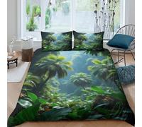 3D Printed Cosy Microfibre Tropical Jungle Quilt Cover Sets Easy Care Bedding Set with Matching Pillowcase Nature Landscape Duvet Cover All Season Machine Washable for Home Decor Double（200x200cm）