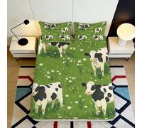 3D Printed Cow Meadow Fitted Sheet Microfiber Green Pasture Bed Cover for Bedroom Guest Room Decor 90x200x25cm