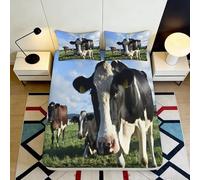 3D Printed Cow Pasture Fitted Sheet Microfiber Soft Breathable Farm Animal Mattress Cover for Bedroom Guest Room Decor, Easy Care 90x200x25cm