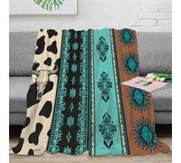 3D Printed Cow skull design Thermal Blanket Microfiber Ultra Warm Bedding Soft Boho tribal pattern Cozy Throw Blanket Lightweight All Season for Homeowners Renters Adults 40x50inch(100x130cm)