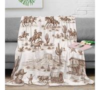3D Printed cowboy riding Throw Blanket Microfiber Warm Thermal Bedding Soft Western desert scene Warm Blanket Compact Portable Non Pilling for Campers Travellers Families 50x60inch(127x152cm)