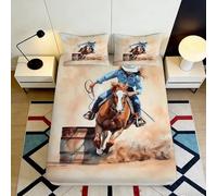3D Printed Cowboy Rodeo Fitted Sheet Microfiber Soft Western Horse Barrel Racing Mattress Cover for Bedroom Guest Room Decor 90x200x25cm