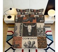 3D Printed Cowboy Western Fitted Sheet Microfiber Bed Sheet, Brown Rustic Horse Print, soft touch, guest room decor 90x200x25cm