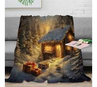 3D Printed Cozy cabin Bed Blanket Microfiber Soft Cosy Bedding Warm Winter holiday scene Soft Throw Machine Washable No Shedding for Students Gamers Movie Nights Young Adults 80×90inch(200x230cm)