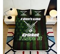 3D Printed Cricket Green Fitted Sheet Microfiber Soft Breathable Bat Ball Bed Cover for Bedroom Dorm Decor 90x200x25cm