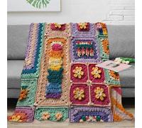 3D Printed crochet squares Couch Blanket Microfiber Warm Soft Bedding Lightweight handmade textile patterns Cozy Throw Blanket Luxurious Gift for Wedding Anniversary Newlyweds 50x60inch(127x152cm)