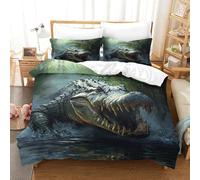 3D Printed Crocodile Duvet Cover Set,Jungle Wildlife Bedding Bed Sets Soft Microfiber Quilt Covers 3pcs, Comforter Cover with Zipper Closure for Kids Teens Adults Bedding Super King(260x220cm)