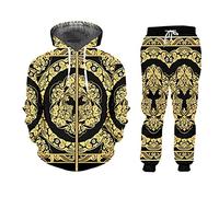 3D Printed Crown Golden Flower Luxury Tracksuit Suits, Men's Baroque Court Style Jacket and Jogger Pants Set