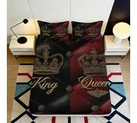 3D Printed Crown King Queen Fitted Sheet Microfiber Soft Black Red Bed Cover Anti-Slip Machine Washable for Bedroom Guest Room 90x200x25cm