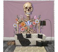 3D Printed Crystal Flowers And Skulls Tapestry, Dreamy Illustration Tapestries Wall Hanging, Pastel Colors Animals Aesthetic Tapestries Backdrop For Bedroom Living Room Dorm Office Wall Art Decor