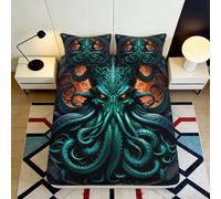 3D Printed Cthulhu Octopus Fitted Sheet Microfiber Soft Breathable Green Tentacle Bed Cover for Bedroom Guest Room Mattress Protection 90x200x25cm
