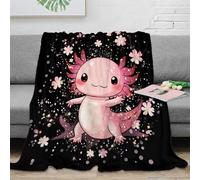 3D Printed cute axolotl Bed Throw Microfiber Ultra Soft Warm Bedding cherry blossom art Fluffy Blanket Breathable All Season for Office Workers Students Teens Young Adults 70×80inch(180x200cm)