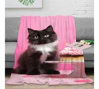 3D Printed cute black cat Living Room Throw Microfiber Ultra Soft Warm Bedding birthday celebration Home Blanket Wrinkle Resistant Anti Static for Homeowners Renters Families 40x50inch(100x130cm)