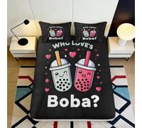 3D Printed Cute Boba Fitted Sheet Microfiber Deep Pocket Bedroom Bedding Milk Tea Mattress Fitted Cover Non-Slip Washable 140x200x25cm