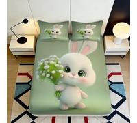 3D Printed Cute Bunny Fitted Sheet Microfiber Deep Pocket Bedroom Bedding Rabbit Mattress Fitted Cover Washable 200x200x25cm
