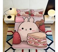 3D Printed Cute Bunny Fitted Sheet Strawberry Cake Pattern Microfiber Soft Touch, Wrinkle Resistant, Apartment Bedding, Bedroom Decor, Mattress Cover, Easy Care, Home Use, 118x190cm 90x200x25cm