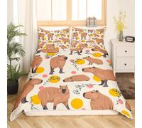 3D Printed Cute Capybara Single Duvet Cover Lemon Fruit Duvet Sets Soft Breathable Microfibre 3Pcs Bedding 135x200 with Hidden Zipper Closure and 2 Pillowcases 50x75 3559-C