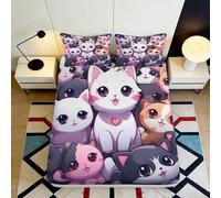 3D Printed Cute Cartoon Cat Fitted Sheet Microfiber Soft Animal Pattern Bed Cover for Bedroom Guest Room Decoration 90x200x25cm