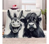 3D Printed Cute Cartoon Donkey And Cow Flannel Fleece Blanket （270GSM） Humorous Cartoon Style Super Cozy 150x200 cm Double Size Fade Resistant Home Decor Gift - Machine Washable