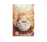 3D Printed Cute Cat Canvas Wall Art Coffee Theme, Bedroom Decor nan
